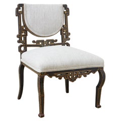 Antique Asian Style Aesthetic Movement Ebonized Slipper Chair