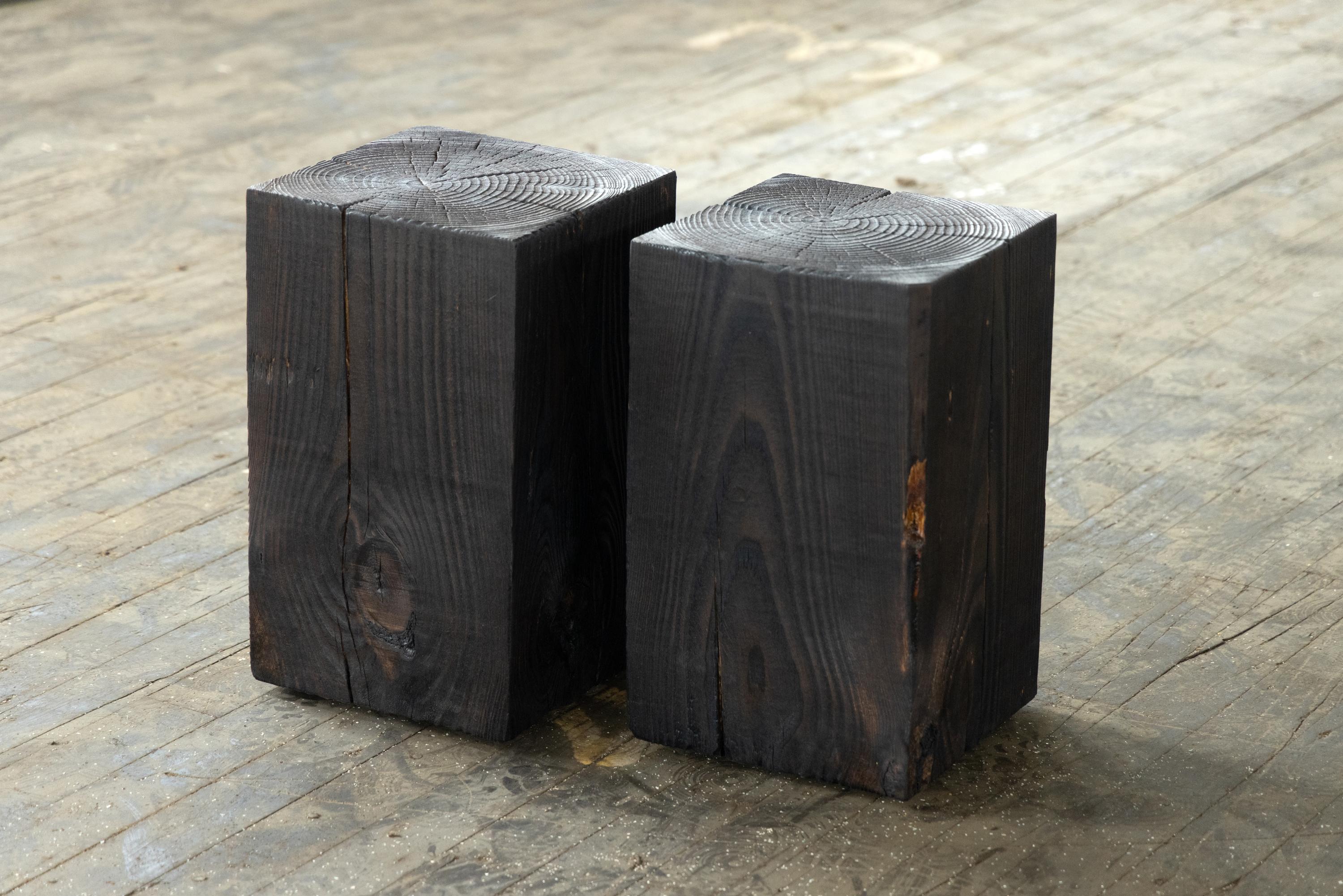 This Asian Style Black Solid Wood Cube Side Table in Shou Sugi Ban is simple and versatile. The sturdy 