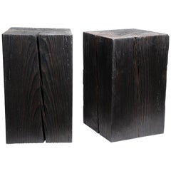 Mesa Auxiliar Cubo de Madera Maciza Negra de Estilo Asiático Shou Sugi Ban (12" x 12")