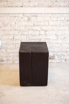 Asian Style Black Solid Wood Cube Side Table Shou Sugi Ban 15" by Alabama Sawyer