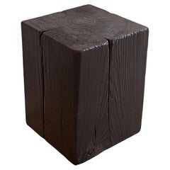 Antique Asian Style Black Solid Wood Cube Side Table Shou Sugi Ban 15" by Alabama Sawyer
