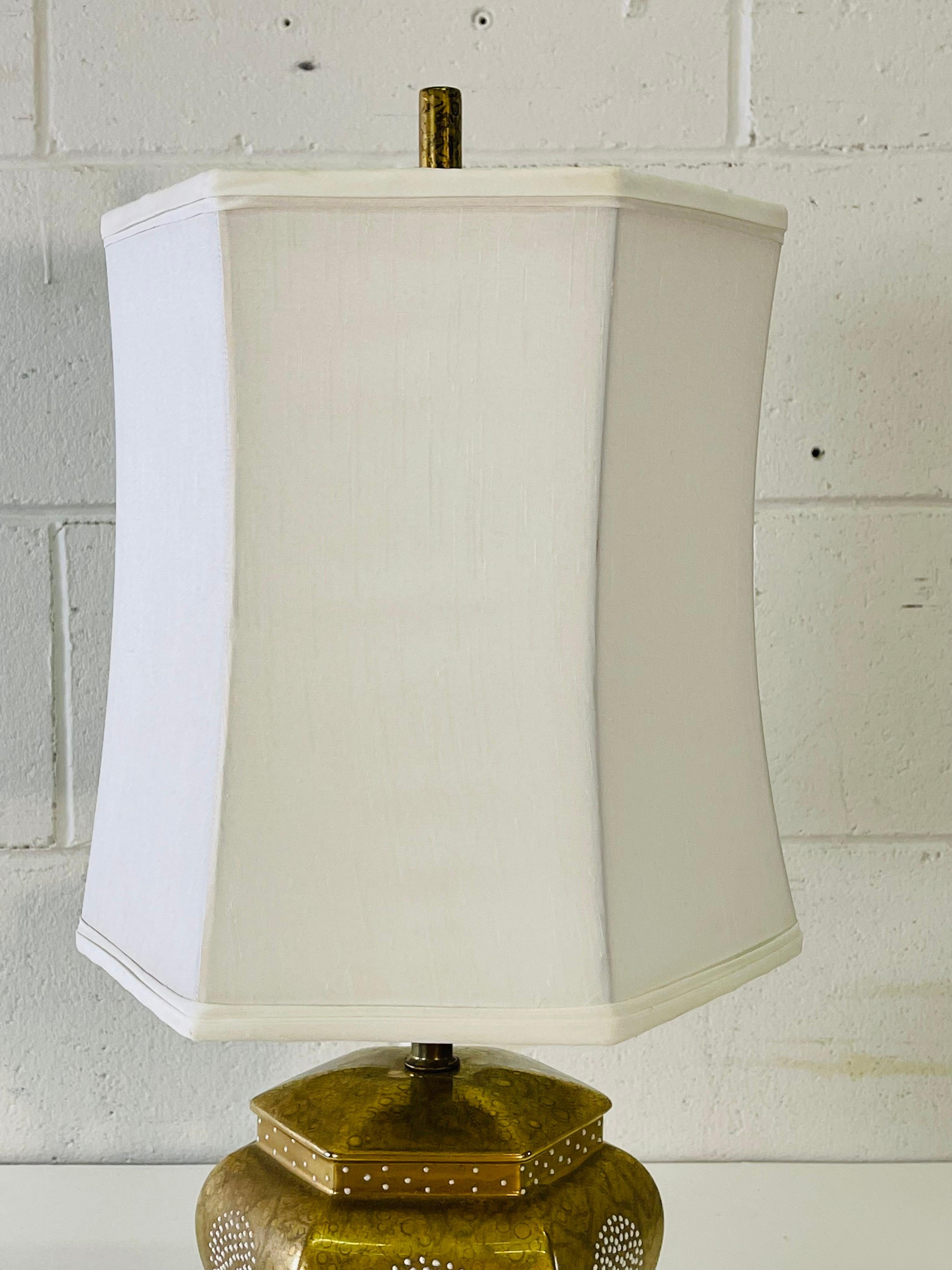 20th Century Asian Style Brass Claw Foot Table Lamp & Shade For Sale