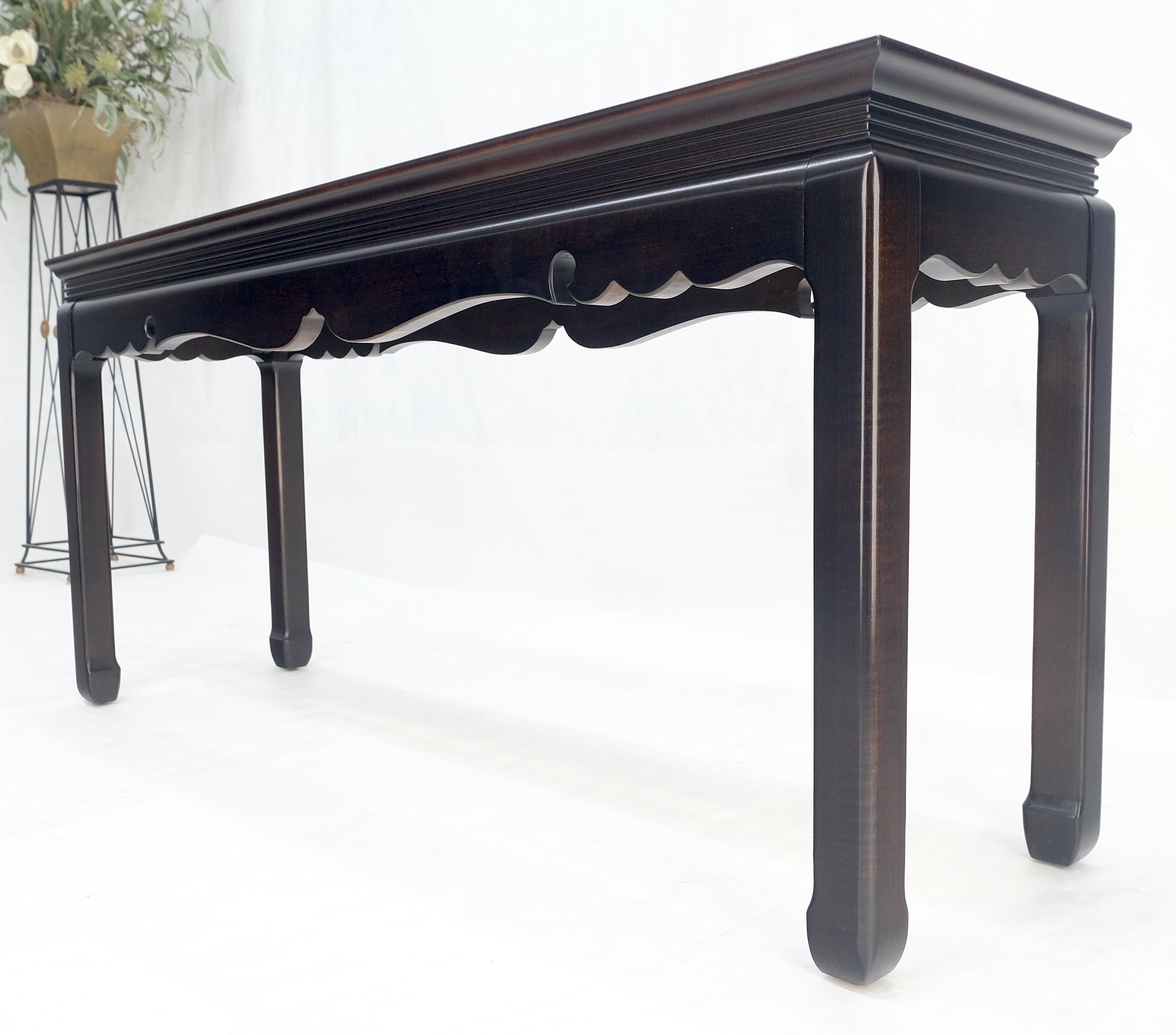 Asian Style Burlwood Top Black Lacquer Tinted Glass Rectangle Sofa Console Table For Sale 6