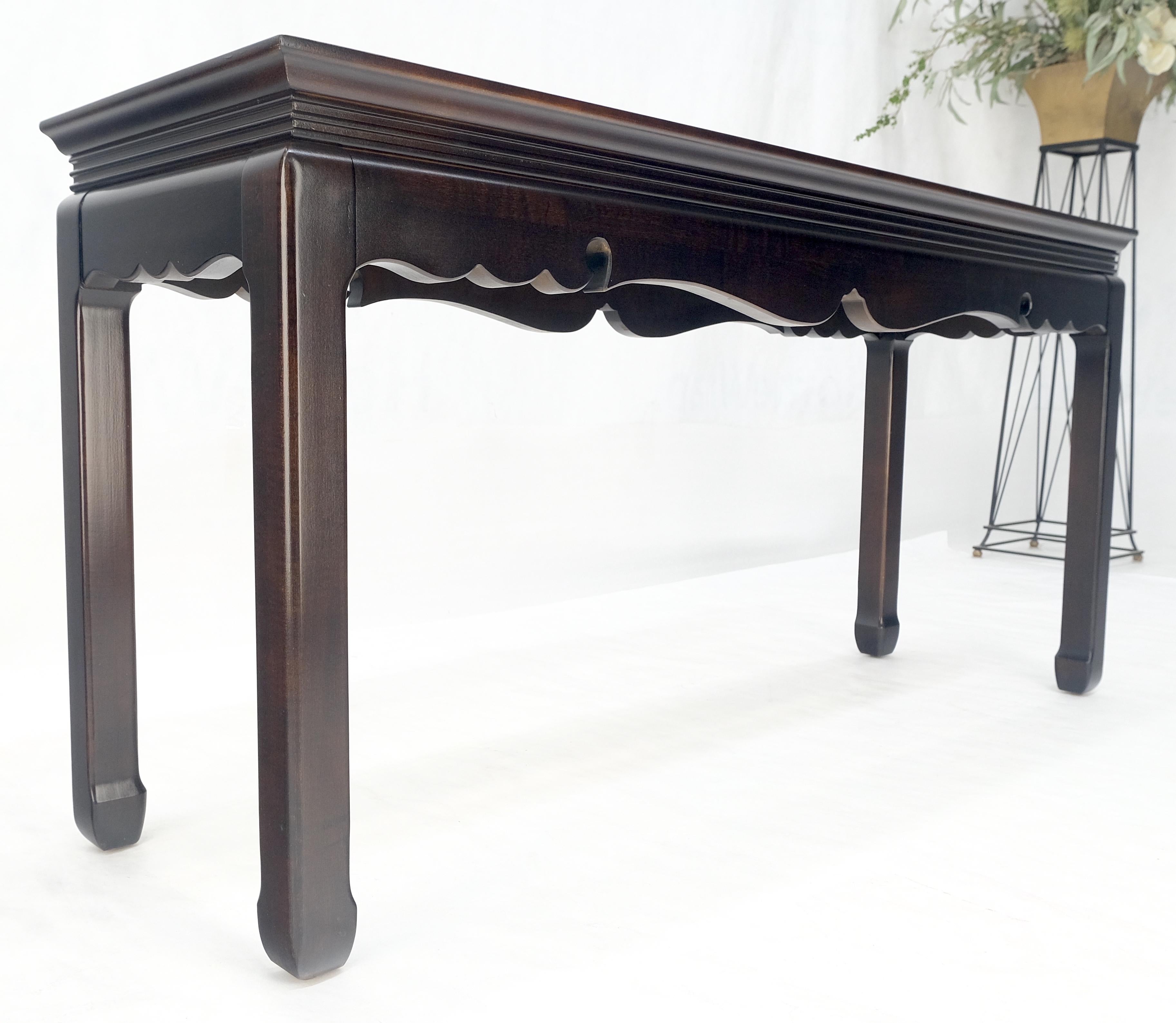 Asian Style Burlwood Top Black Lacquer Tinted Glass Rectangle Sofa Console Table For Sale 8