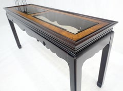 Asian Style Burlwood Top Black Lacquer Tinted Glass Rectangle Sofa Console Table