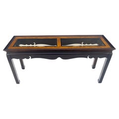 Asian Style Burlwood Top Black Lacquer Tinted Glass Rectangle Sofa Console Table