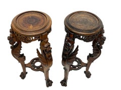 Asian style carved plant table or pedestal with Dragons, ca 1920