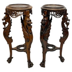 Asian style carved plant table or pedestal with Dragons, ca 1920