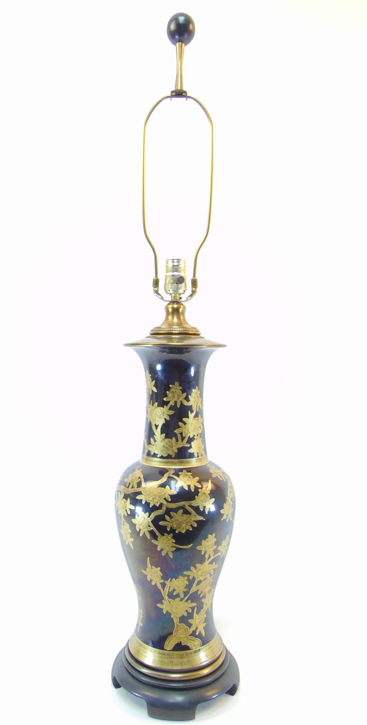 Asian Style Ceramic And Gold Painted Vintage Lamp By Paul Hanson