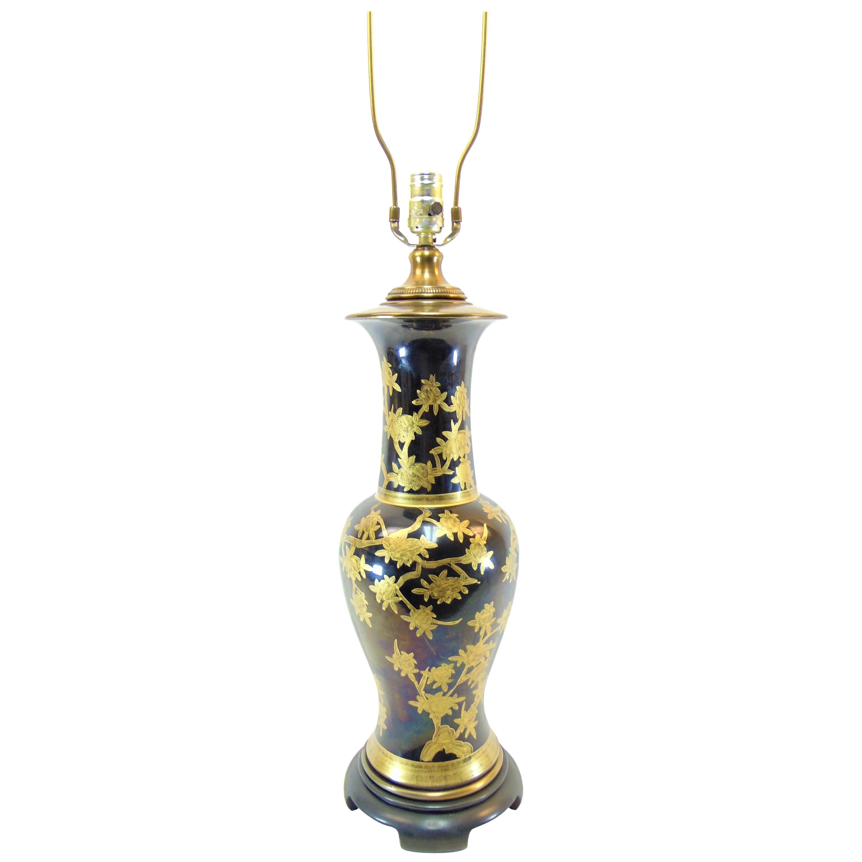 Asian Style Ceramic and Gold Painted Vintage Lamp by Paul Hanson For Sale