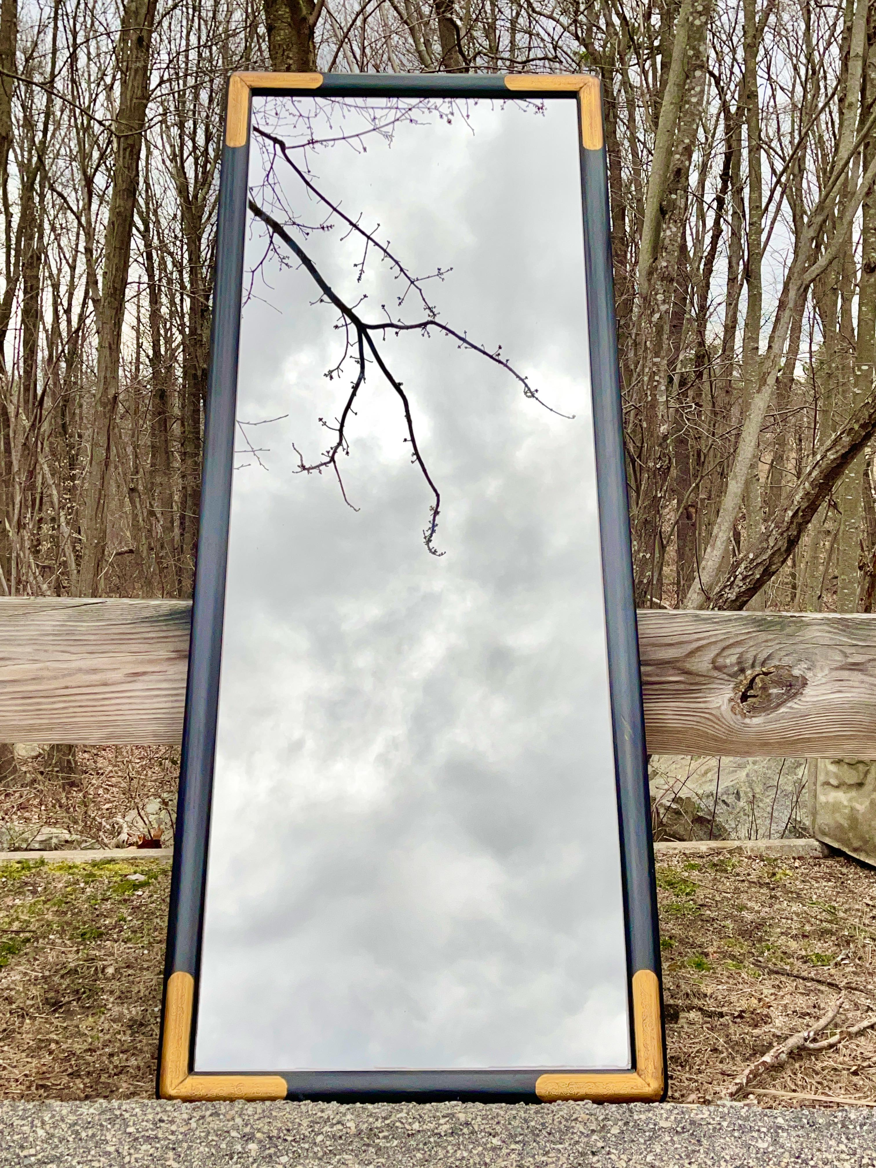 Asian Style Gilt & Ebonized Full Length Mirror In Good Condition In Hanover, MA