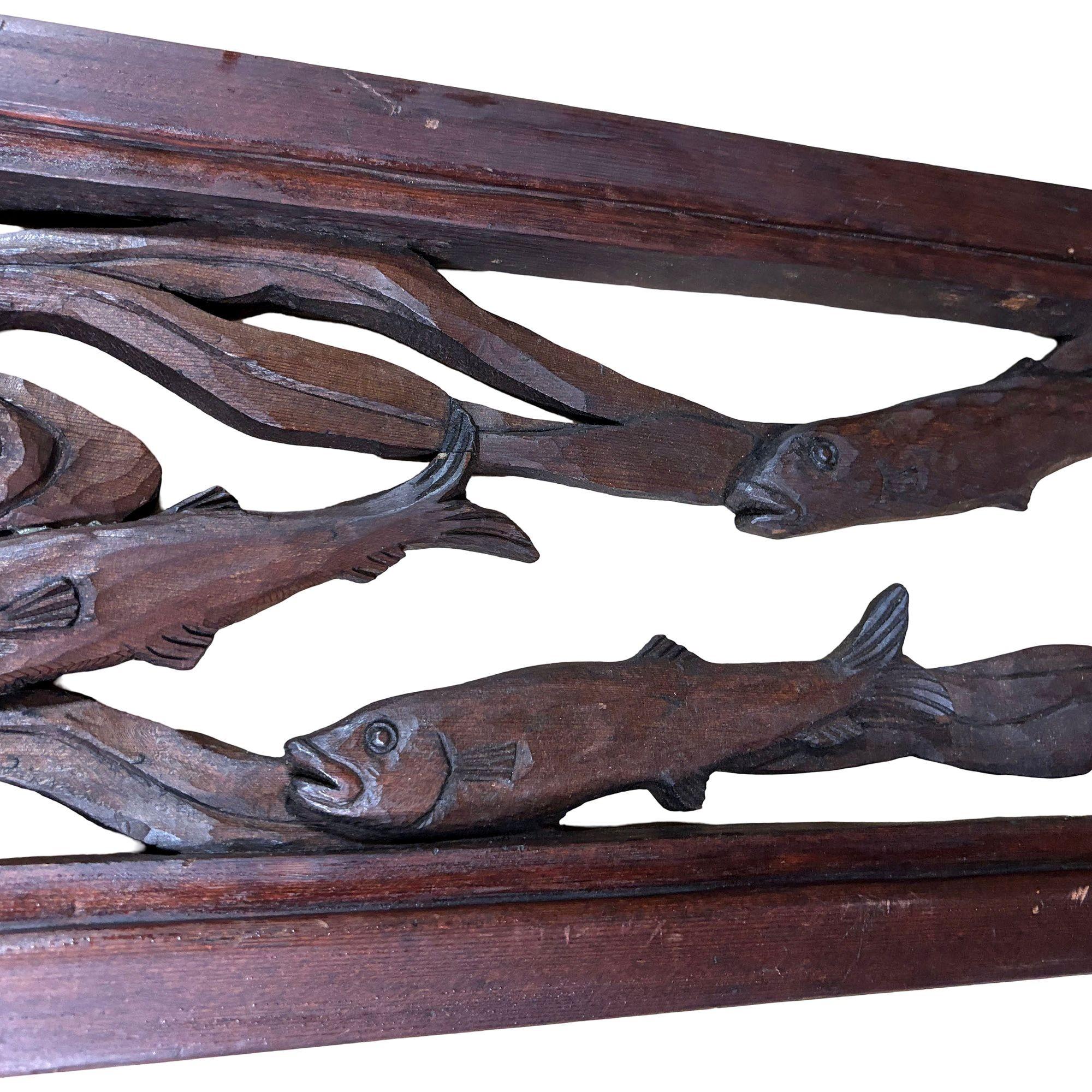 Other Asian Style Koi Fish Wall Hanging Cherry Wood Sculpture, Signed For Sale