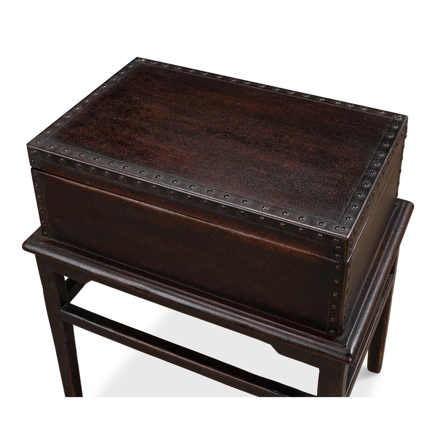 Chinese Export Asian Style Leather Box on Stand For Sale