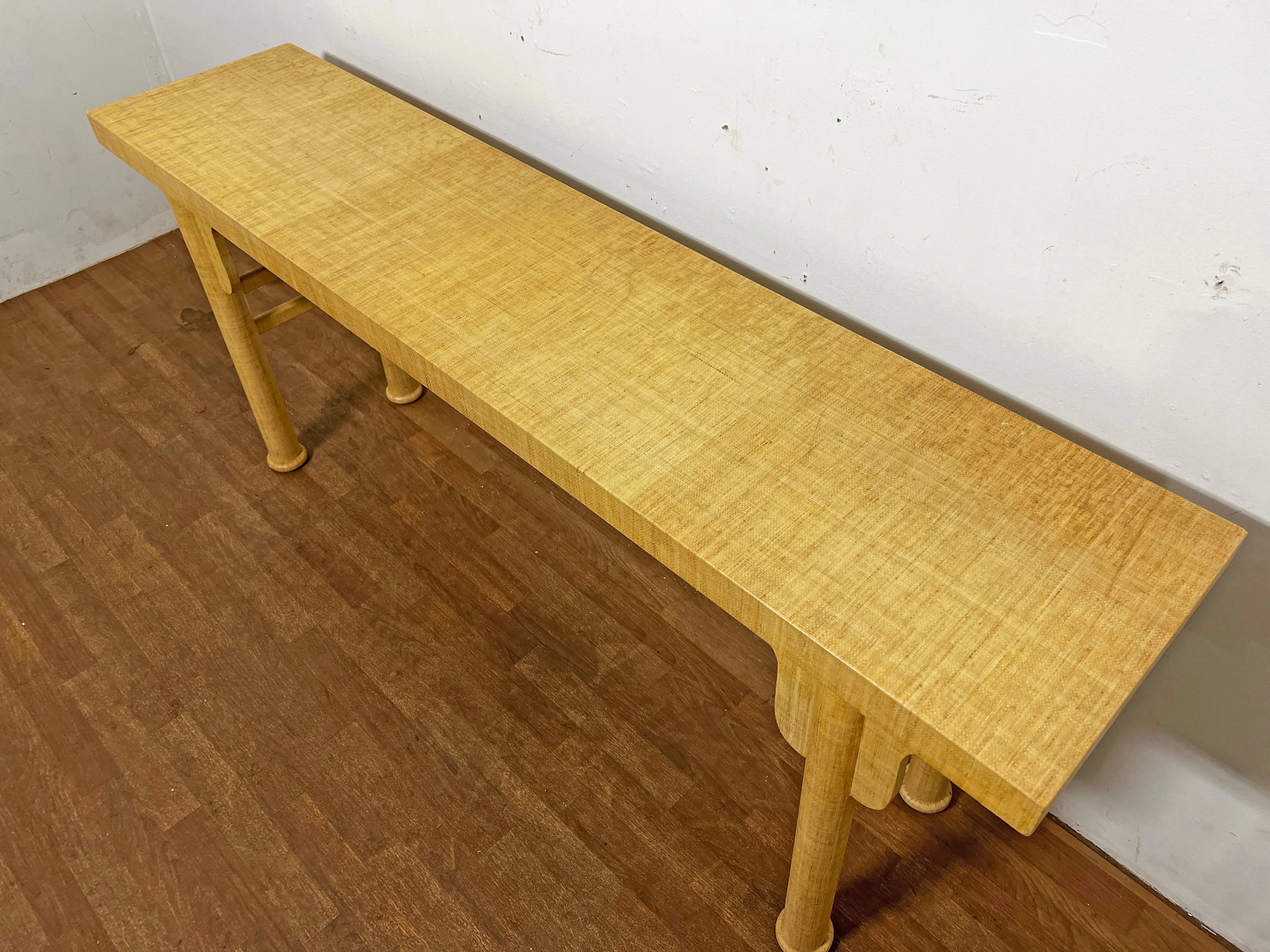 Mid-Century Modern Asian Style Linen Wrapped Console Table Circa 1970s For Sale