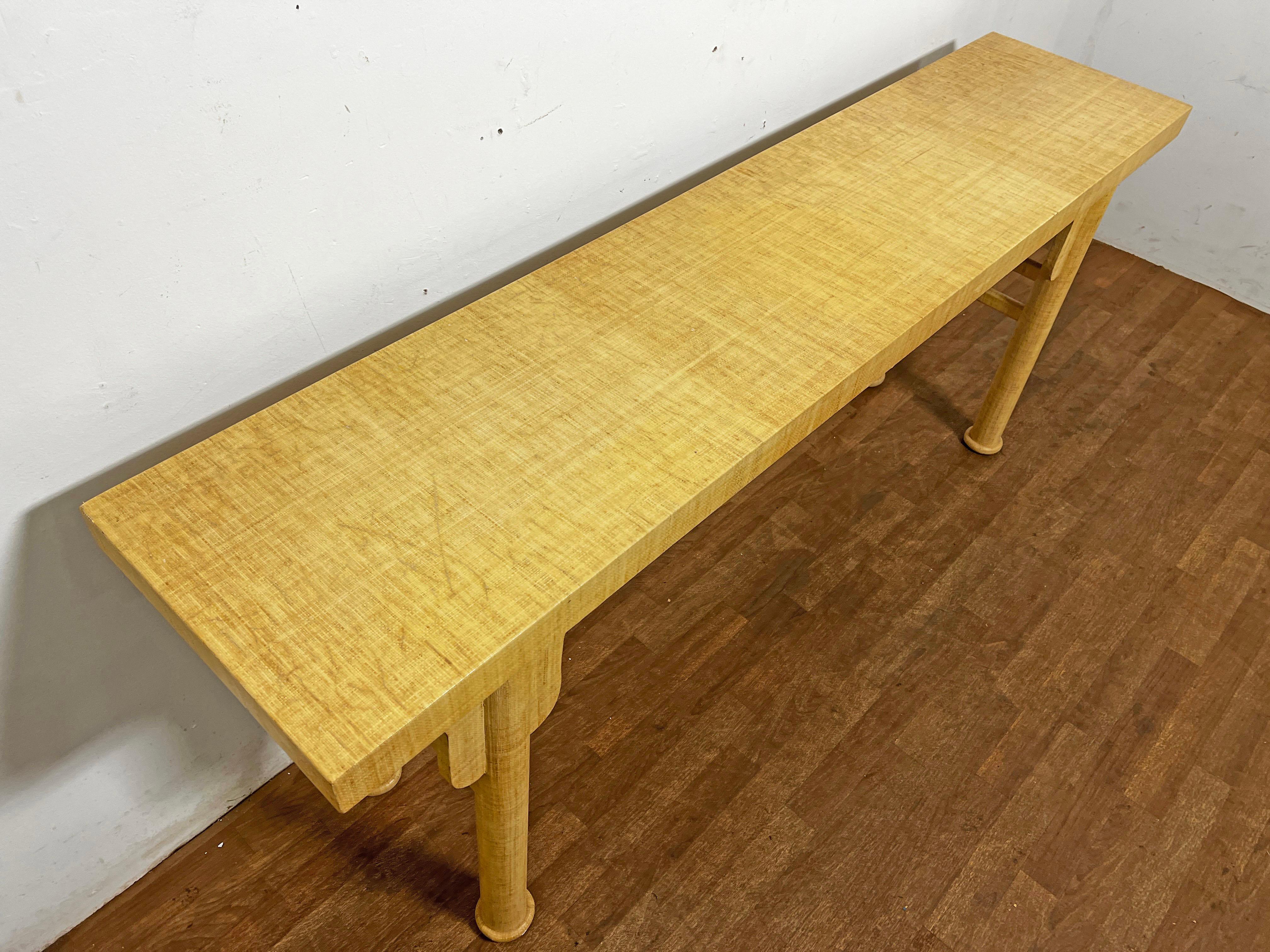 Unknown Asian Style Linen Wrapped Console Table Circa 1970s For Sale
