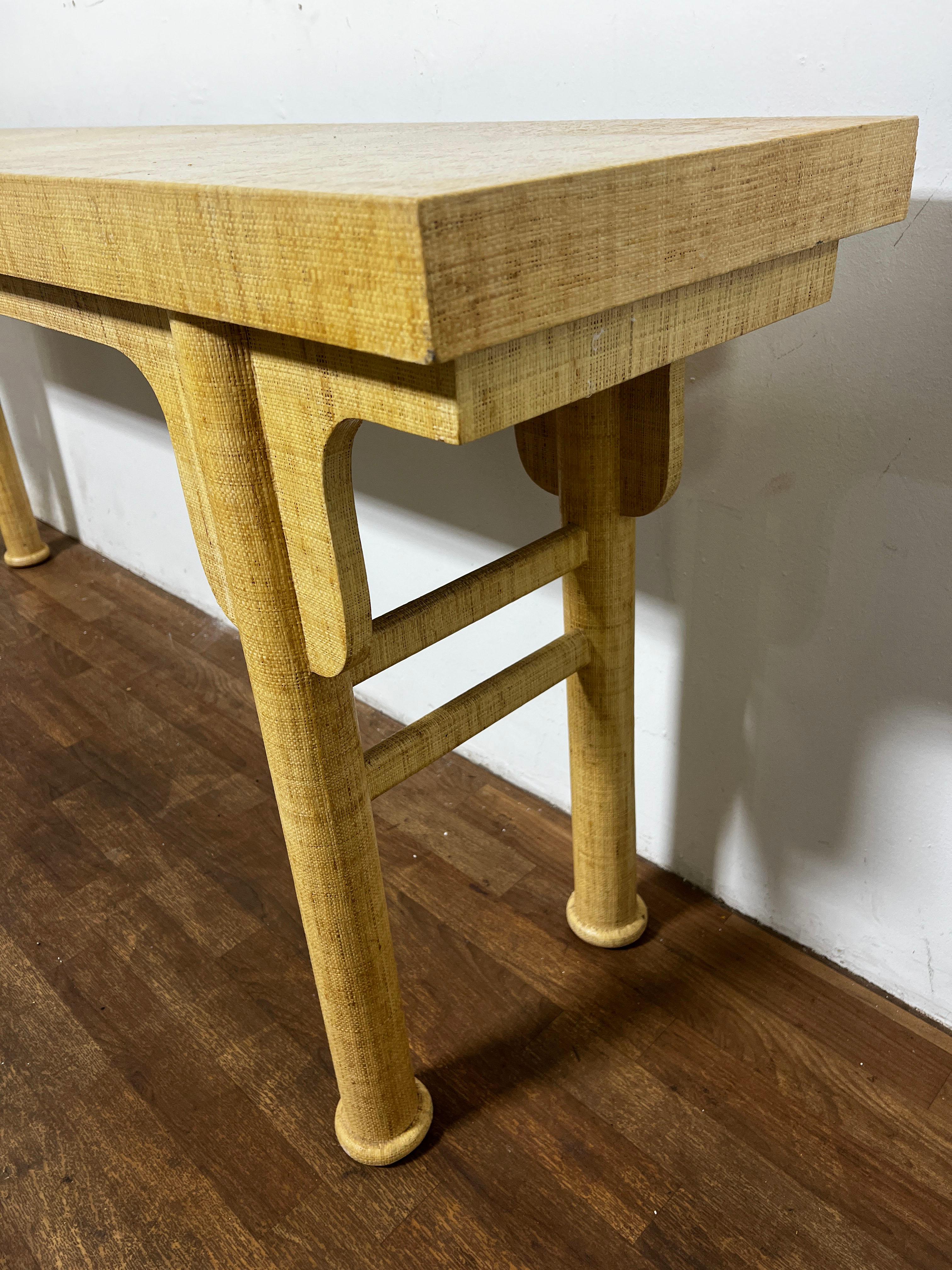 Late 20th Century Asian Style Linen Wrapped Console Table Circa 1970s For Sale