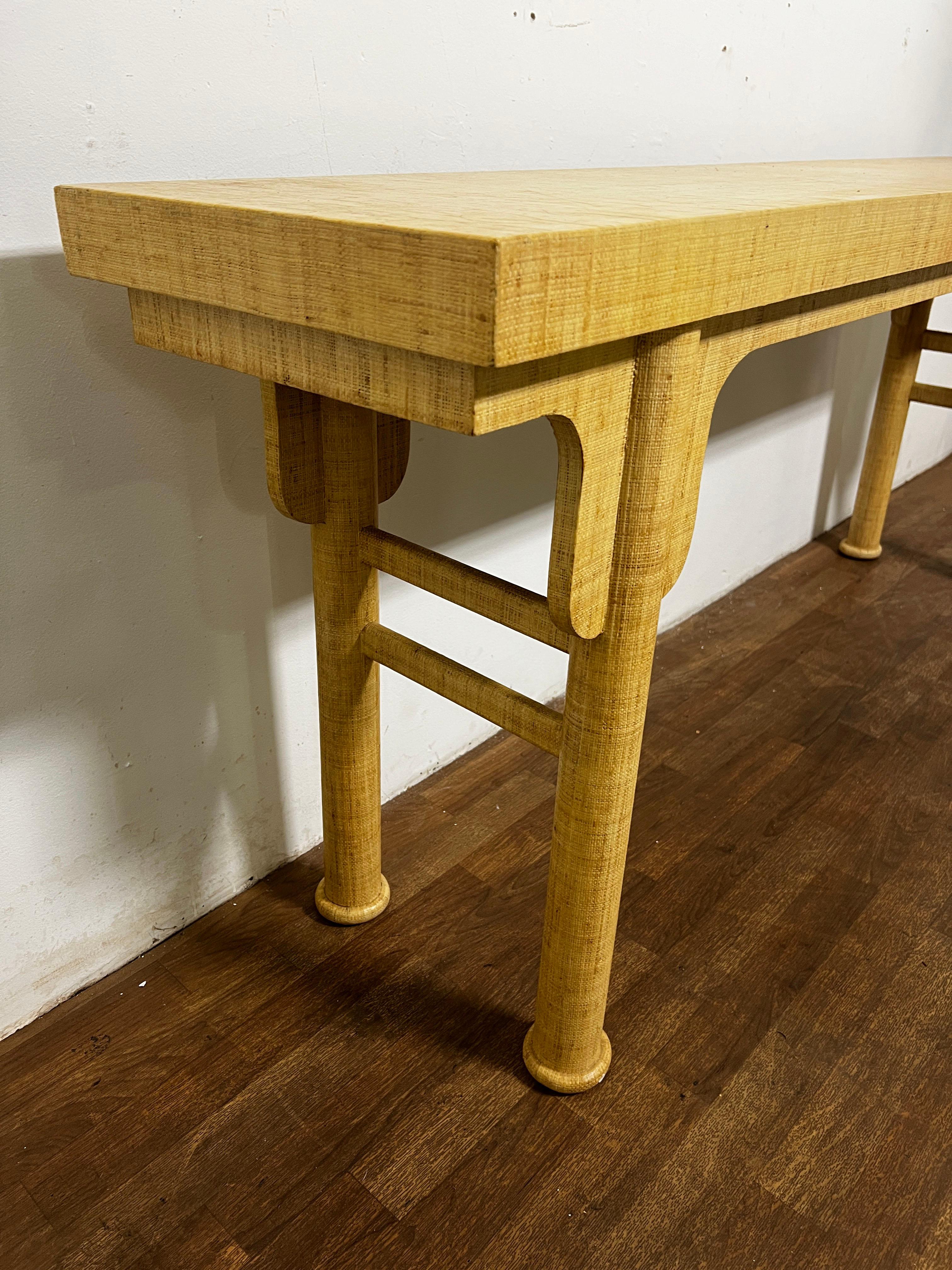 Asian Style Linen Wrapped Console Table Circa 1970s For Sale 1