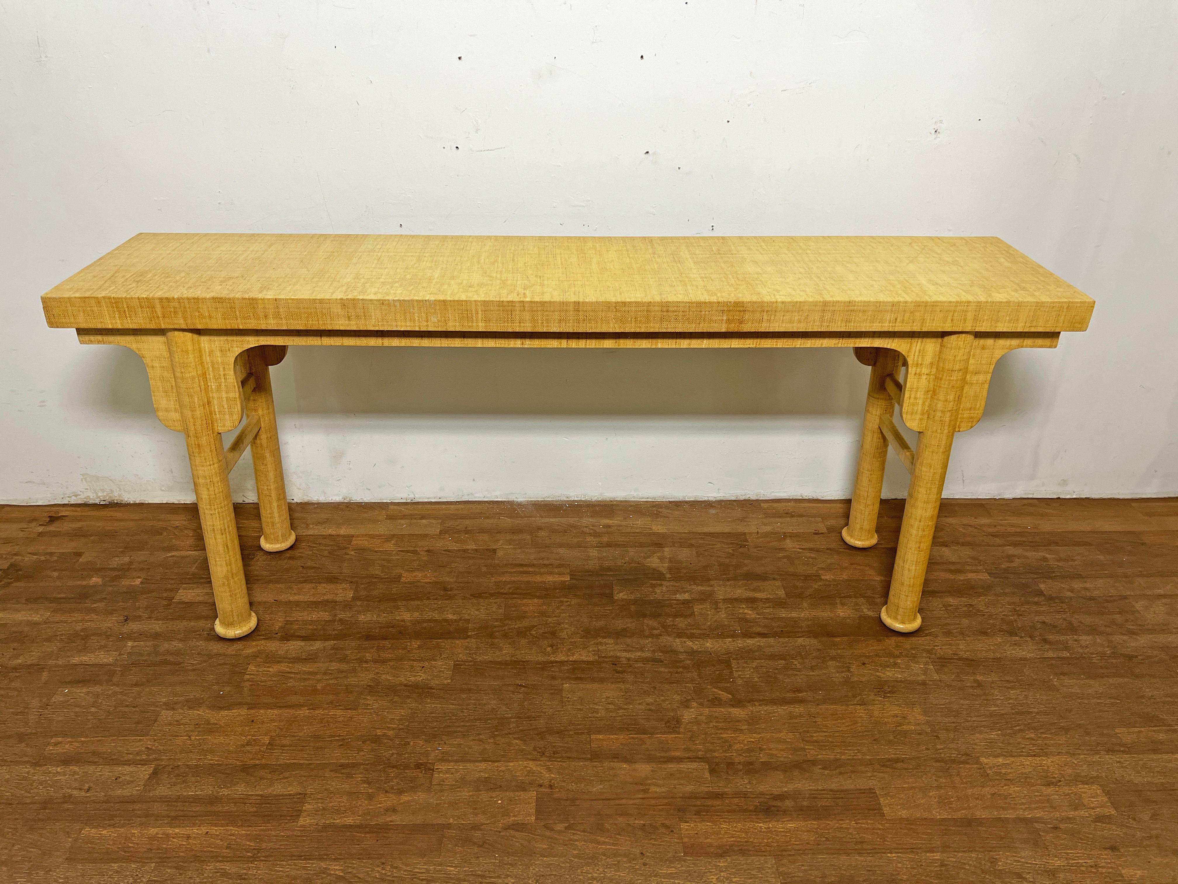 Asian Style Linen Wrapped Console Table Circa 1970s For Sale 2