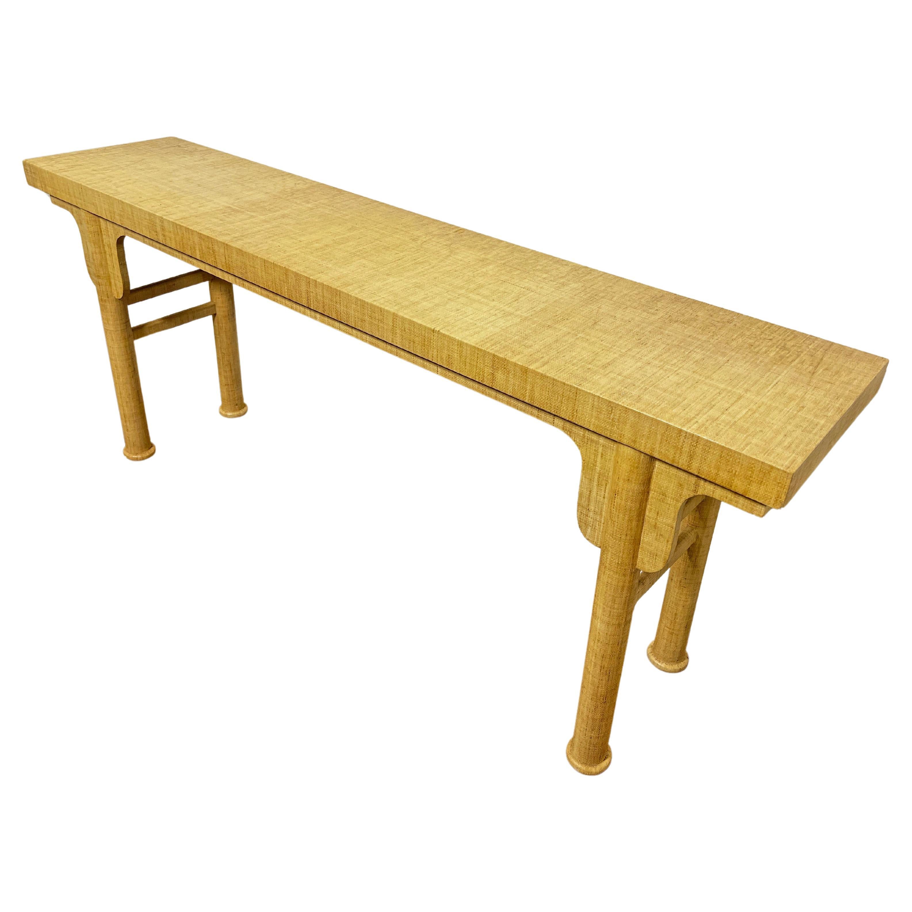 Asian Style Linen Wrapped Console Table Circa 1970s