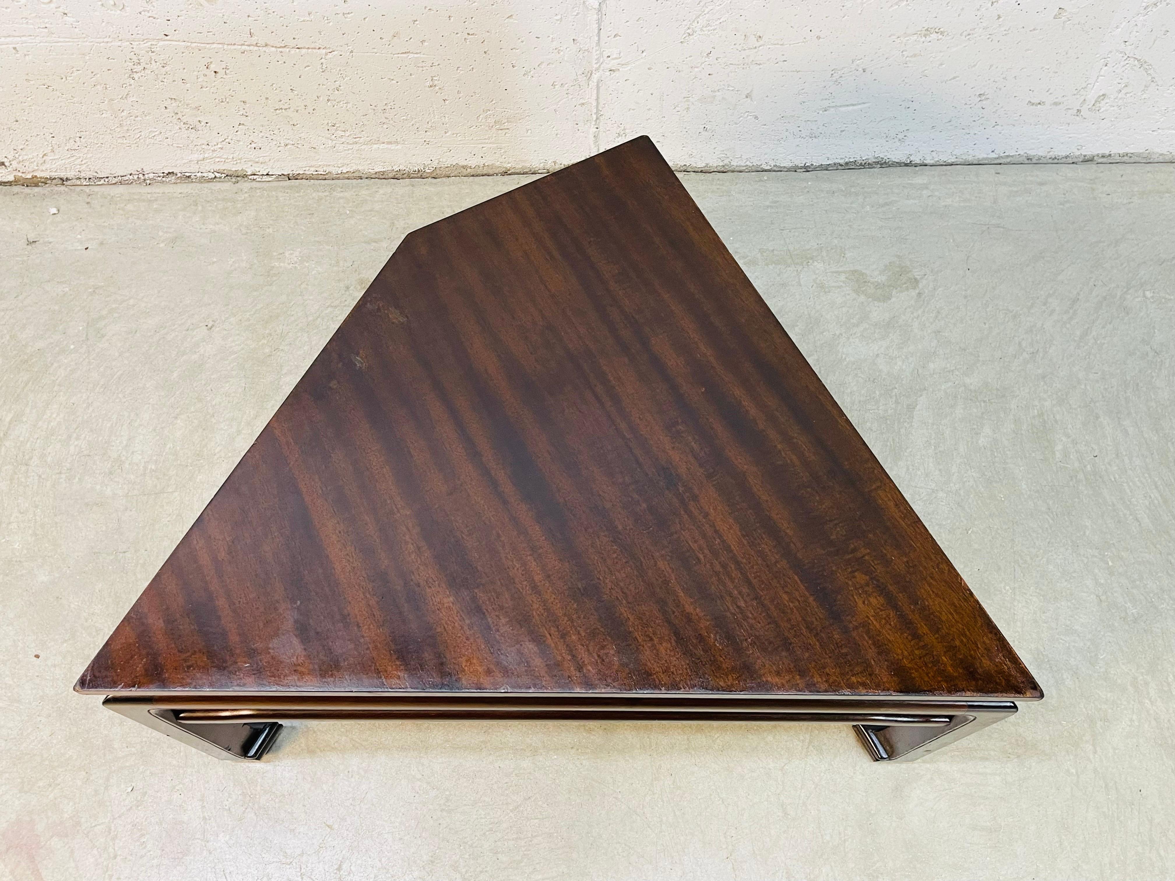 Mid-Century Modern Asian Style Mahogany Corner Side Table For Sale