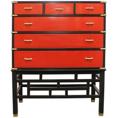 Asian Style Mid-Century Modern Red Lacquer Cabinet