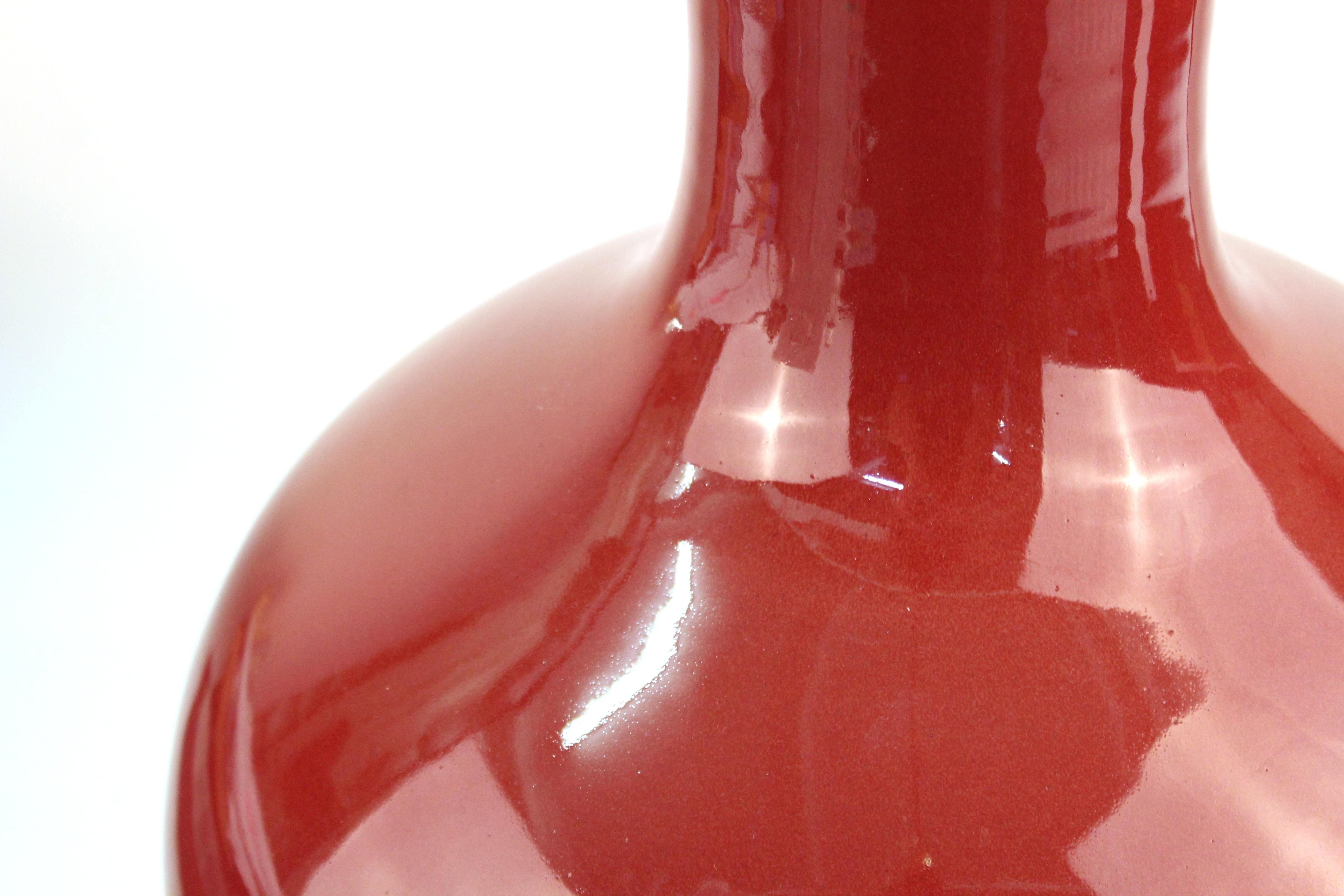 Asian Style Modern Pottery Baluster Vase with Red Glaze In Good Condition In New York, NY