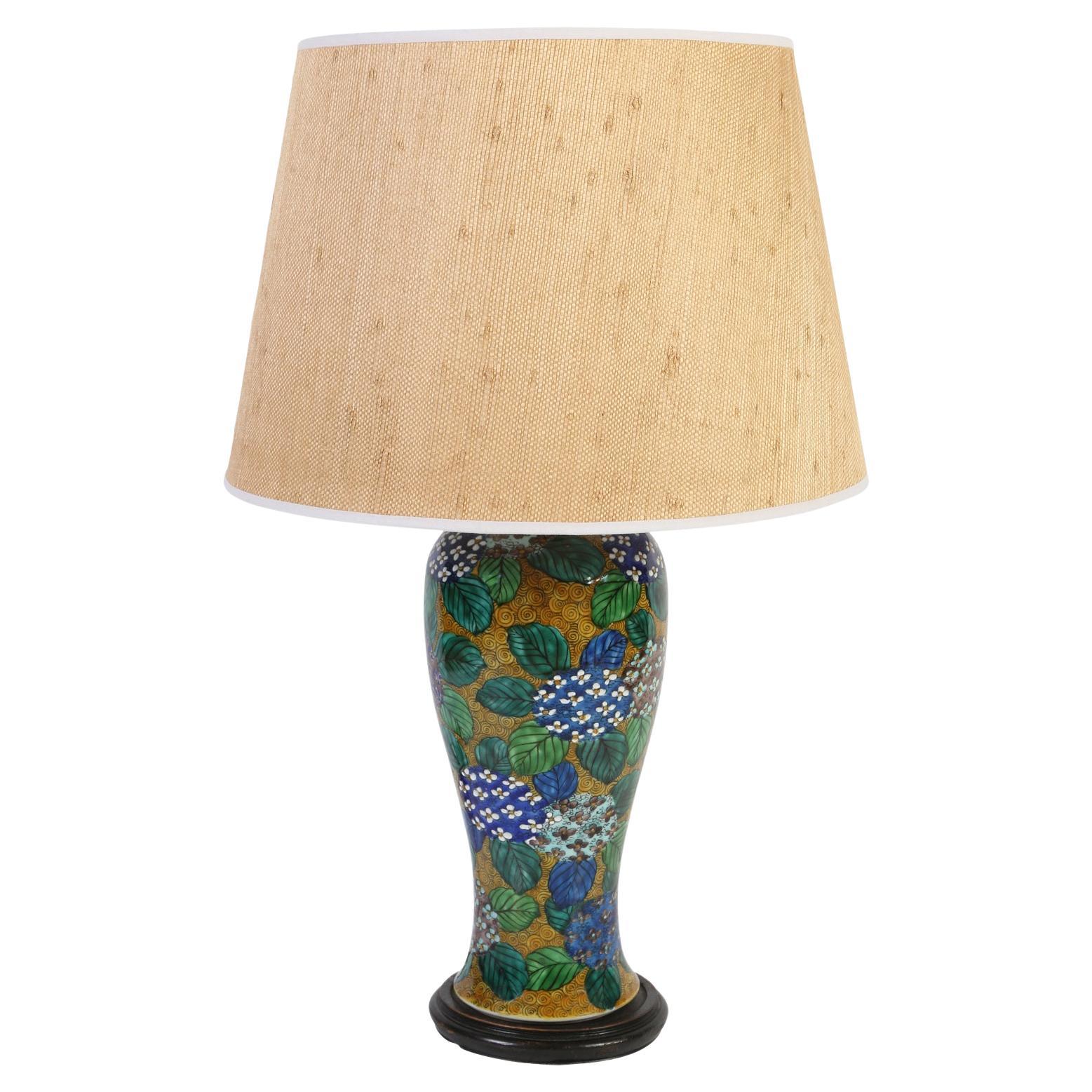 Lampe peinte de style Asian Style avec motif d'hortensia