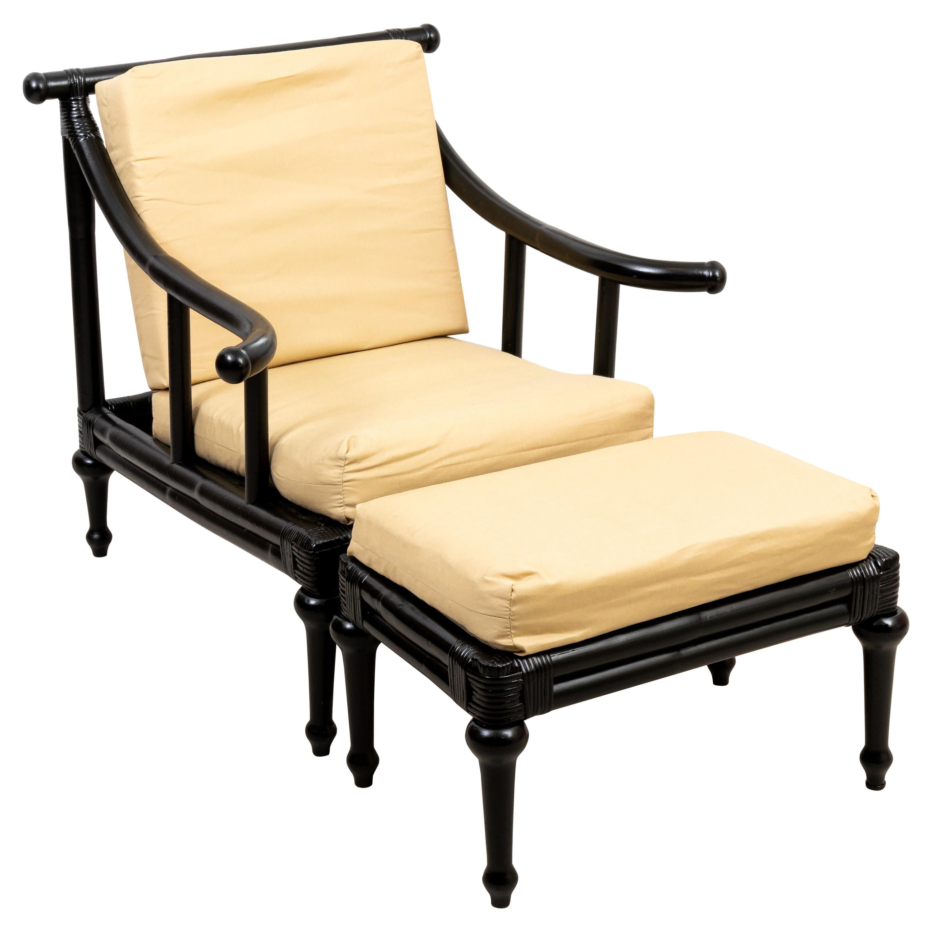 Asian Style Rattan Chair and Ottoman