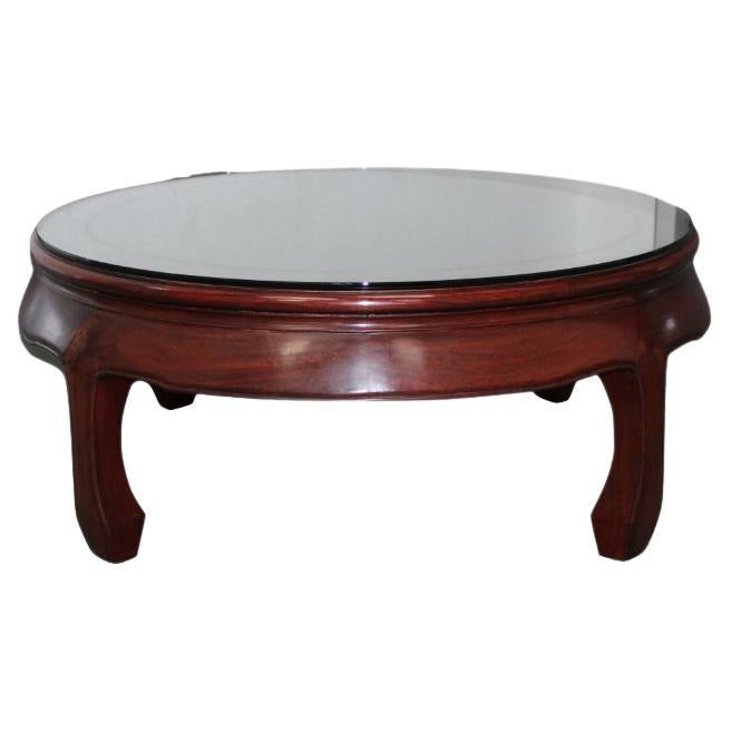 Asian Style Round Coffee Table W/ Glass Top