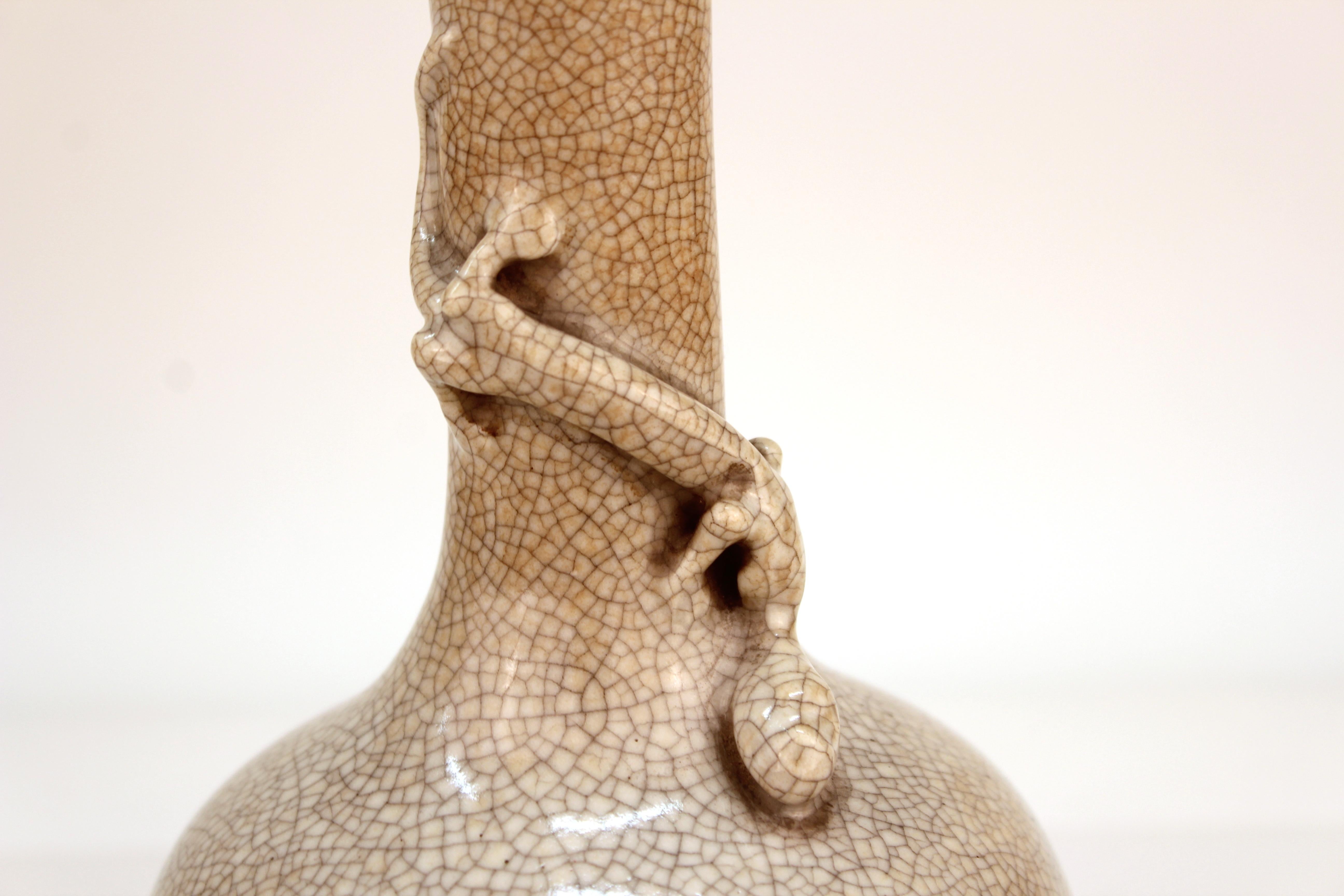 Asian Style Studio Ceramic Vase with Sculpted Salamander 1