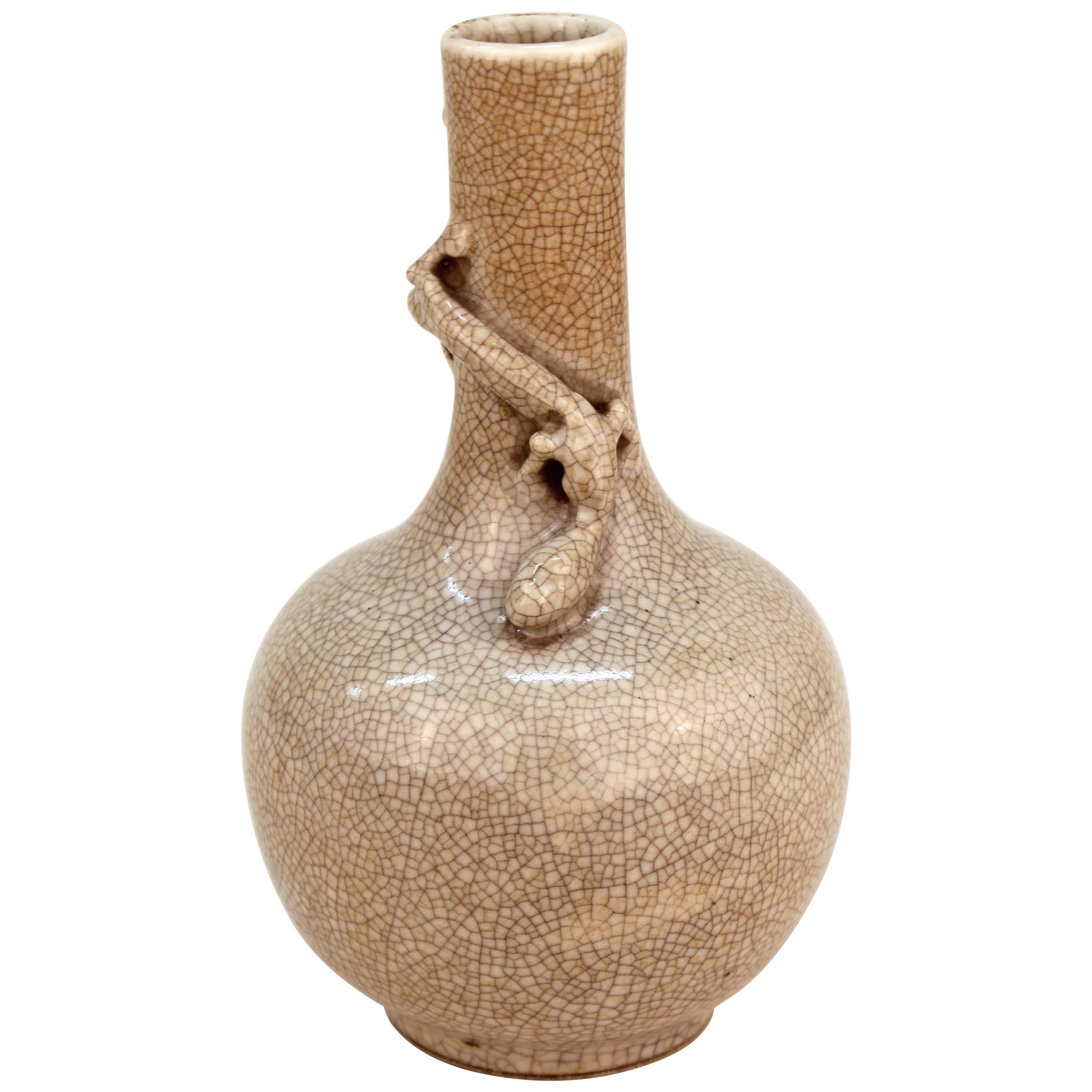 Asian Style Studio Ceramic Vase with Sculpted Salamander