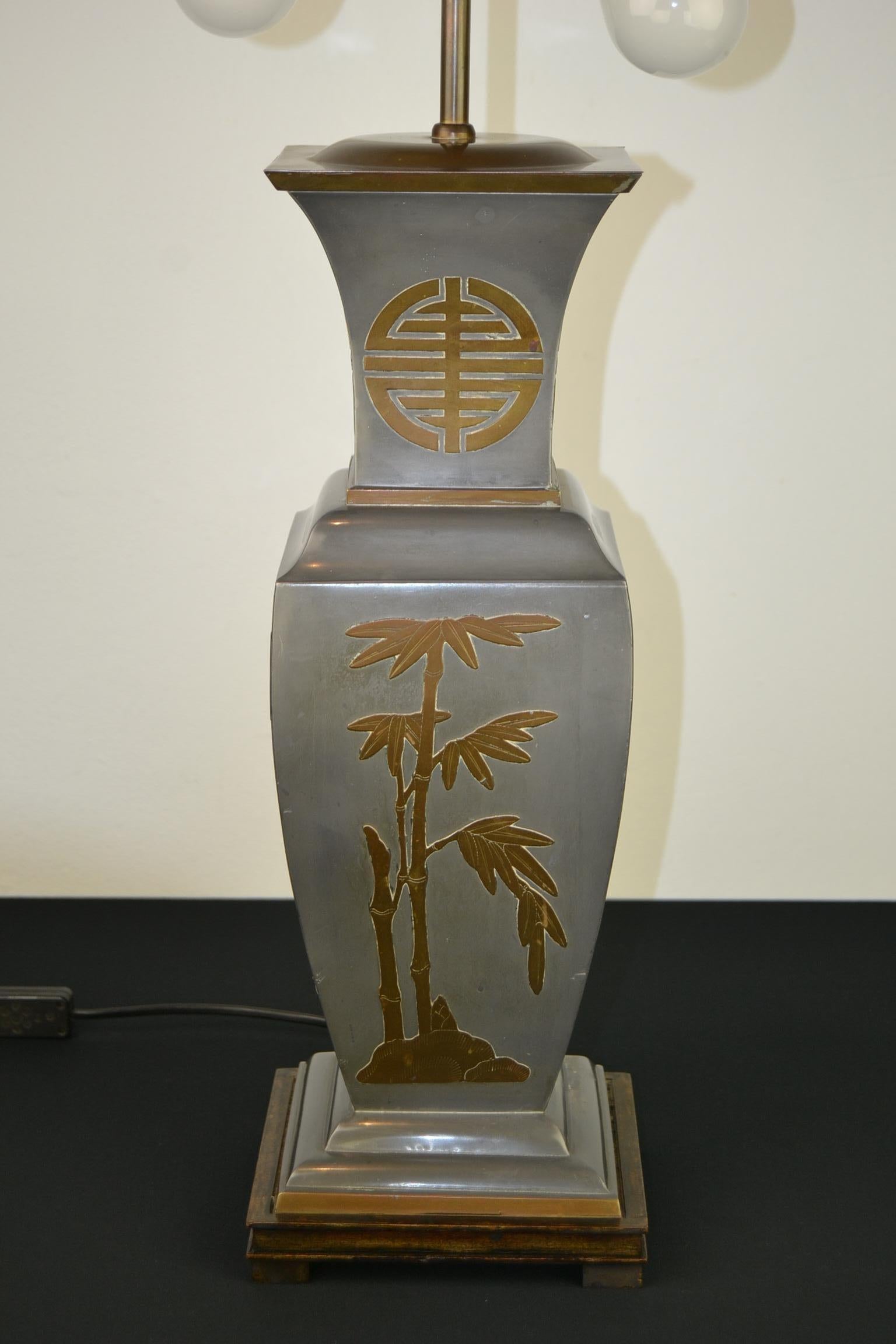 Asian Style Table Lamp, Metal with Brass, 1950s For Sale 3