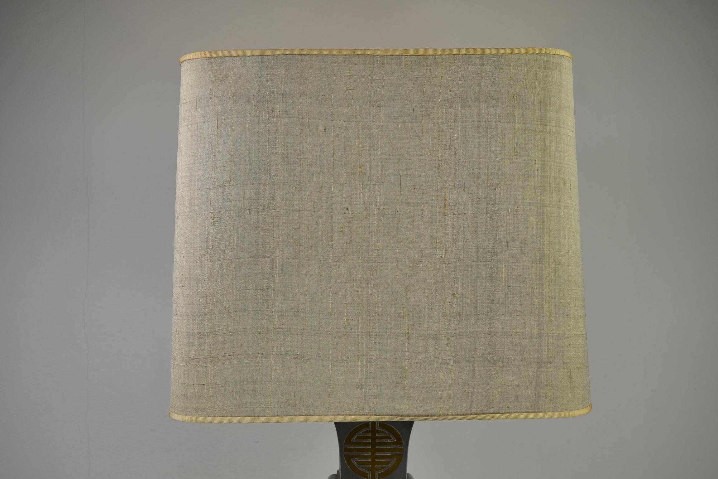 Asian Style Table Lamp, Metal with Brass, 1950s For Sale 7