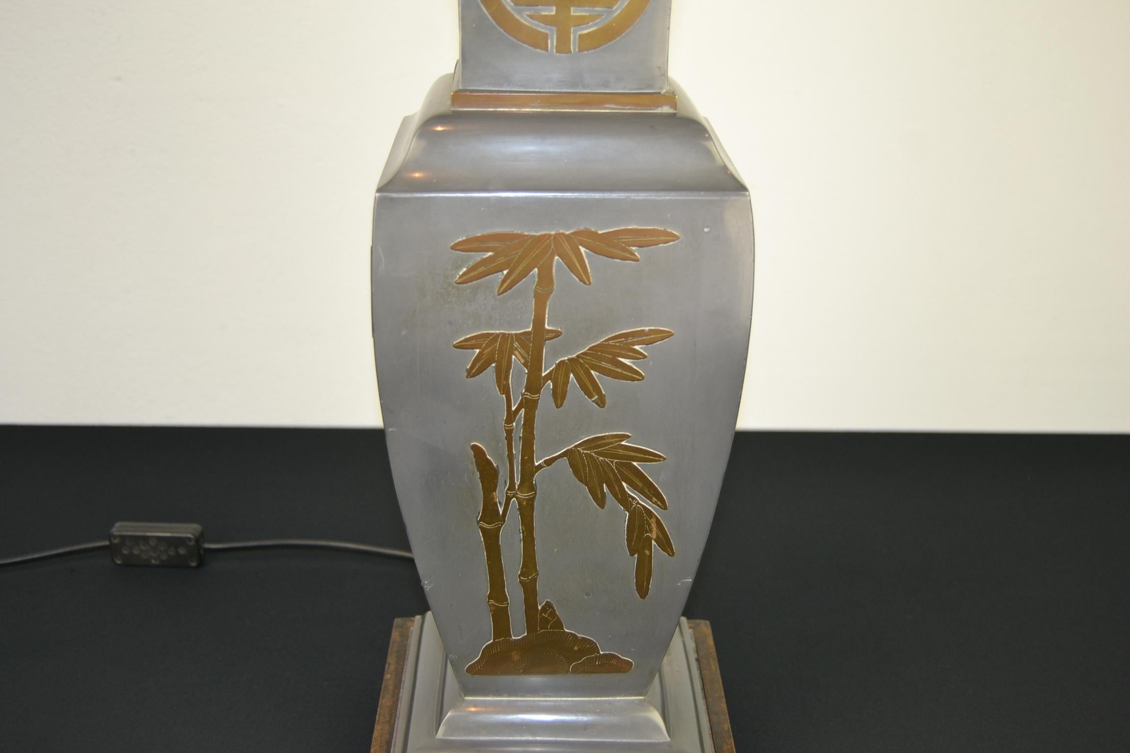 Asian Style Table Lamp, Metal with Brass, 1950s For Sale 1