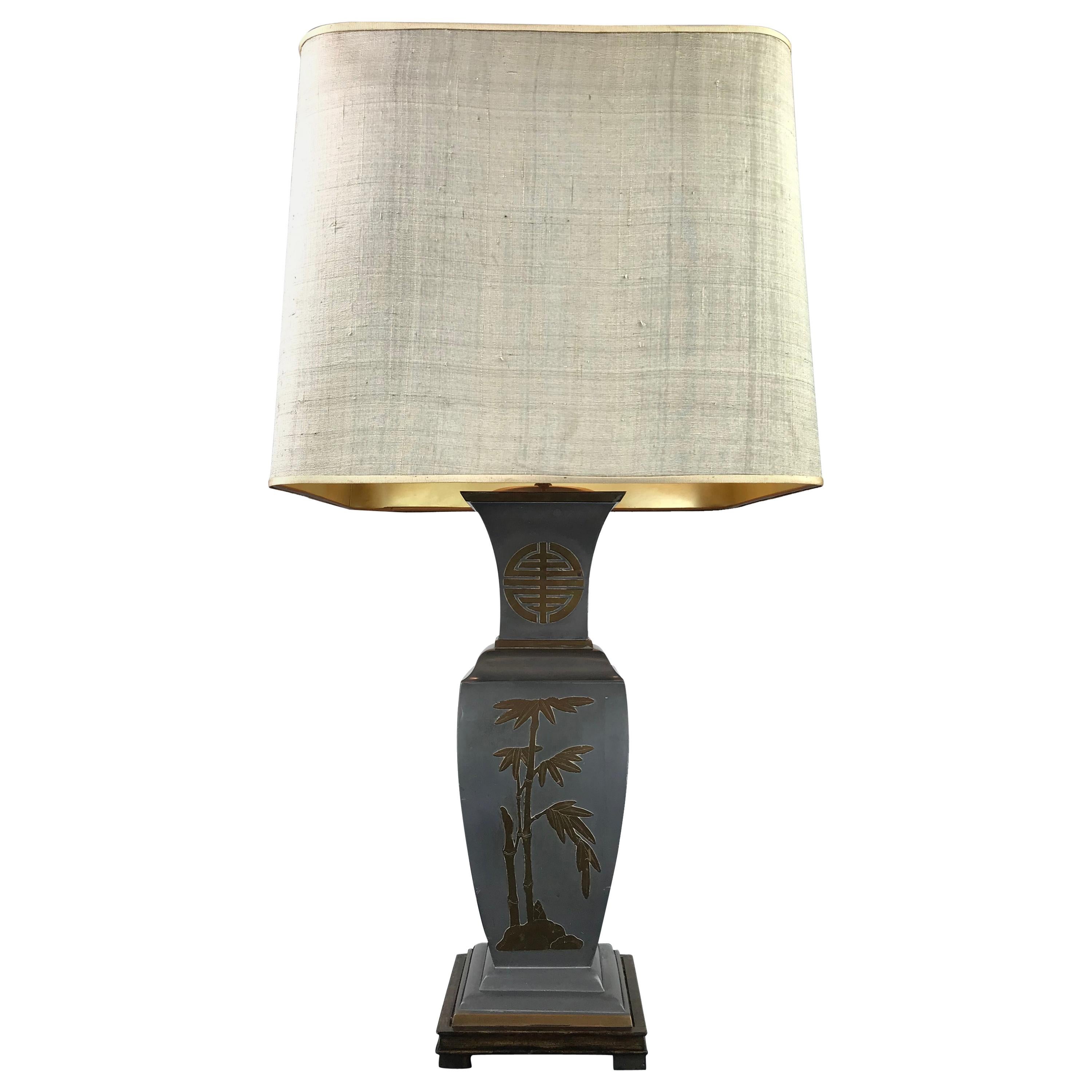 Asian Style Table Lamp, Metal with Brass, 1950s For Sale