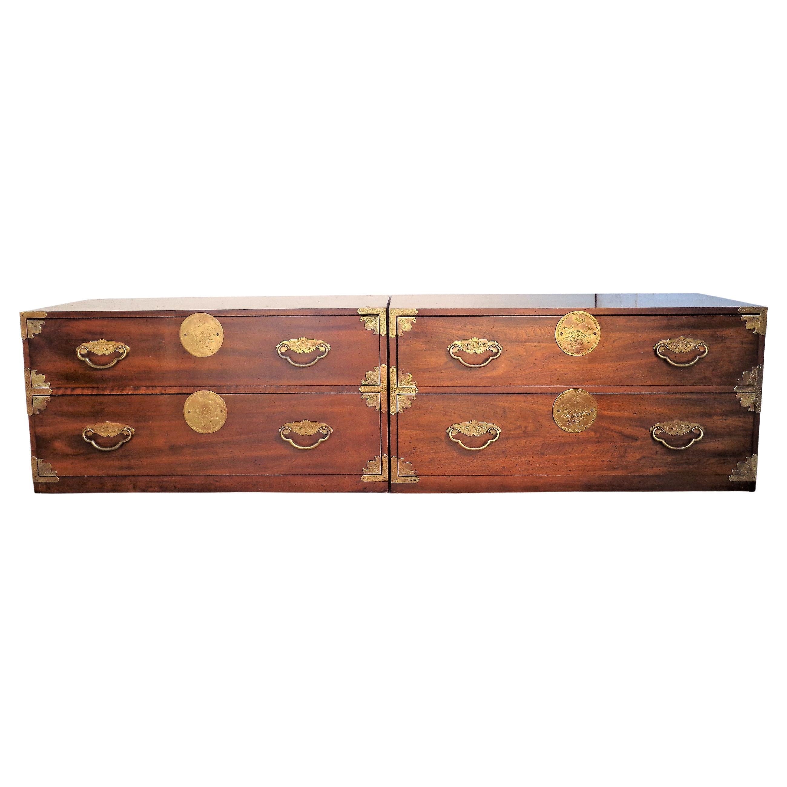 Asian Style Two Drawer Campaign Chests by Henredon, Circa 1970