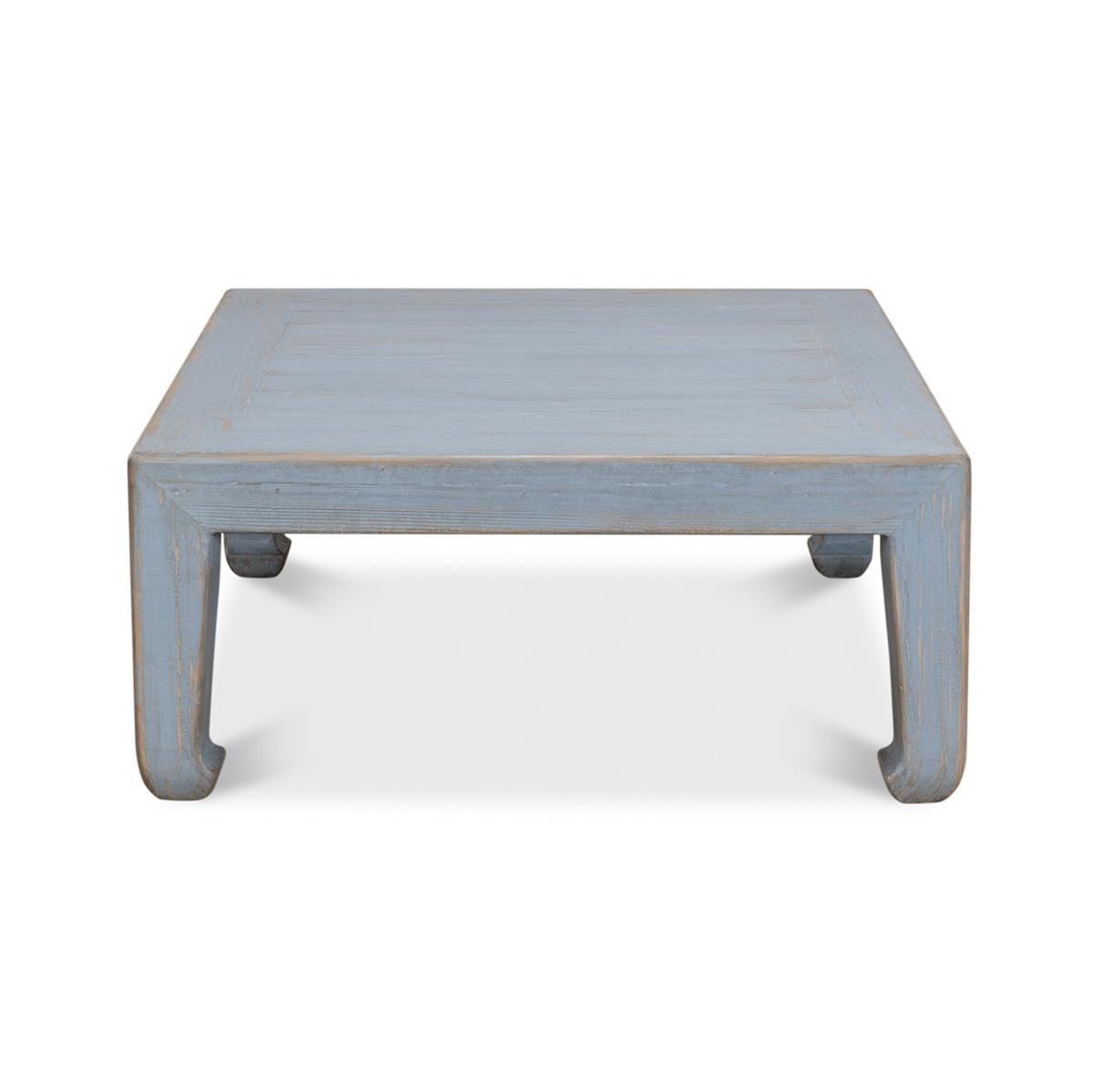 Asian Style Vintage Blue Coffee Table, a classic style inspired by the far east. This table is a square shape with horse hoof-style legs, a design that dates back to the 14th century.
Crafted of reclaimed pine in dark light vintage blue.
Dimensions: