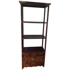 Asian Style Wood and Brass Étagère Bookshelf 