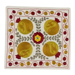 Asian Suzani Pillow Case, Embroidered Cotton & Silk Cushion Cover