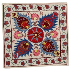 Asian Suzani Pillow Case, Embroidered Cotton 
Silk Cushion Cover