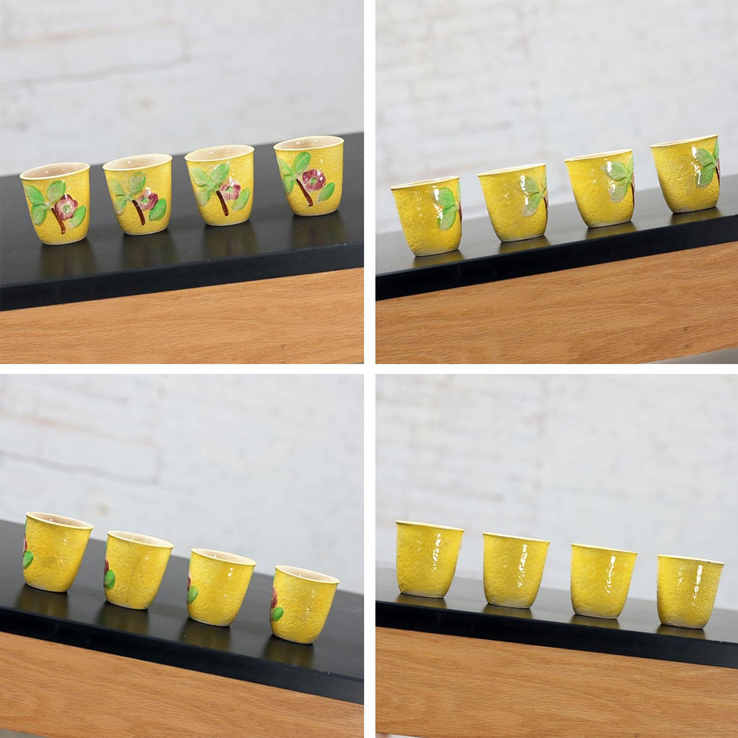 Ensemble de table asiatique 4 gobelets en bambou 4 tasses Saki 4 assiettes à dessert fabriquées au Japon en vente 3