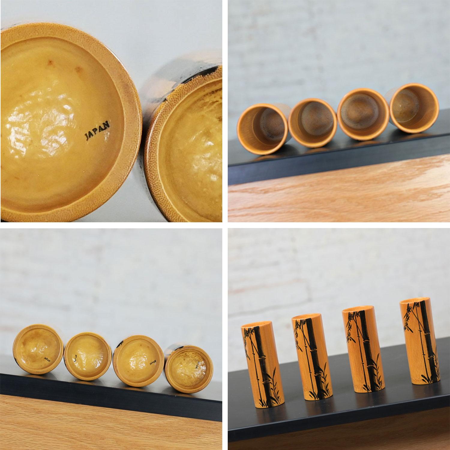 Ensemble de table asiatique 4 gobelets en bambou 4 tasses Saki 4 assiettes à dessert fabriquées au Japon en vente 8