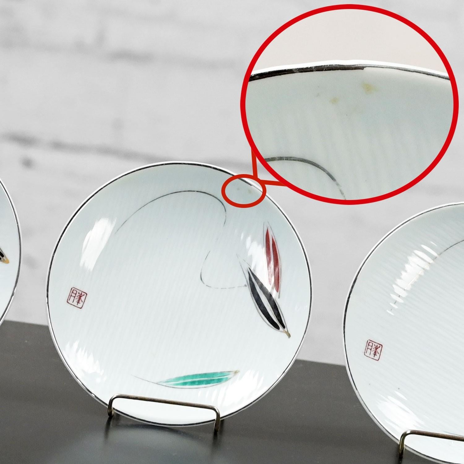 Ensemble de table asiatique 4 gobelets en bambou 4 tasses Saki 4 assiettes à dessert fabriquées au Japon en vente 9