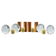 Asian Tabletop Set 4 Bamboo Tumblers 4 Saki Cups 4 Dessert Plates Made In Japan