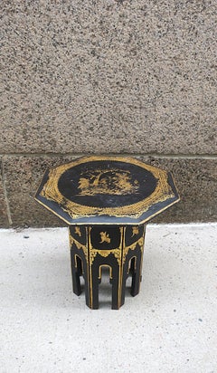 Asian Tabouret Side Table Black and Gold, Burma