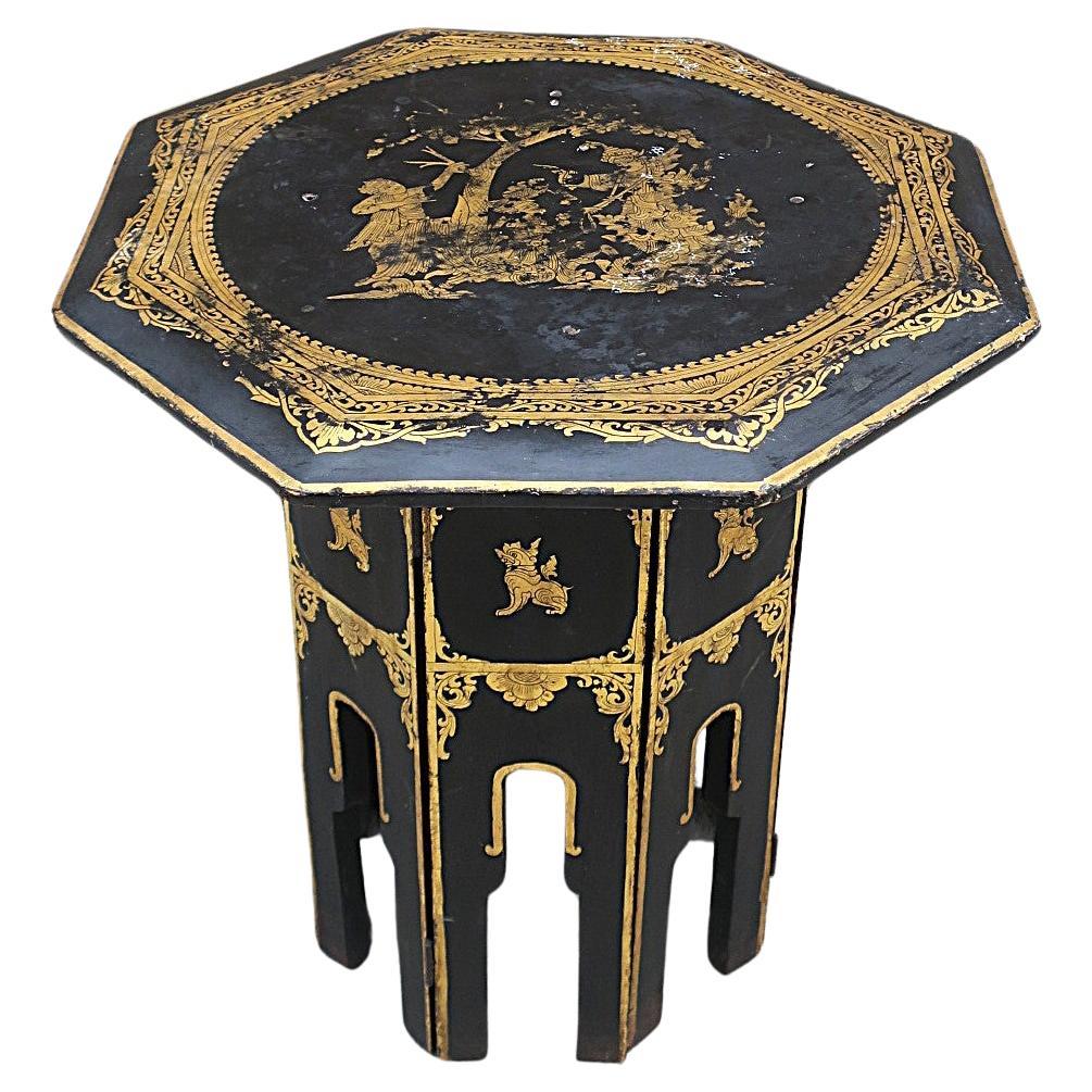 Asian Tabouret Side Table Black and Gold, Burma For Sale
