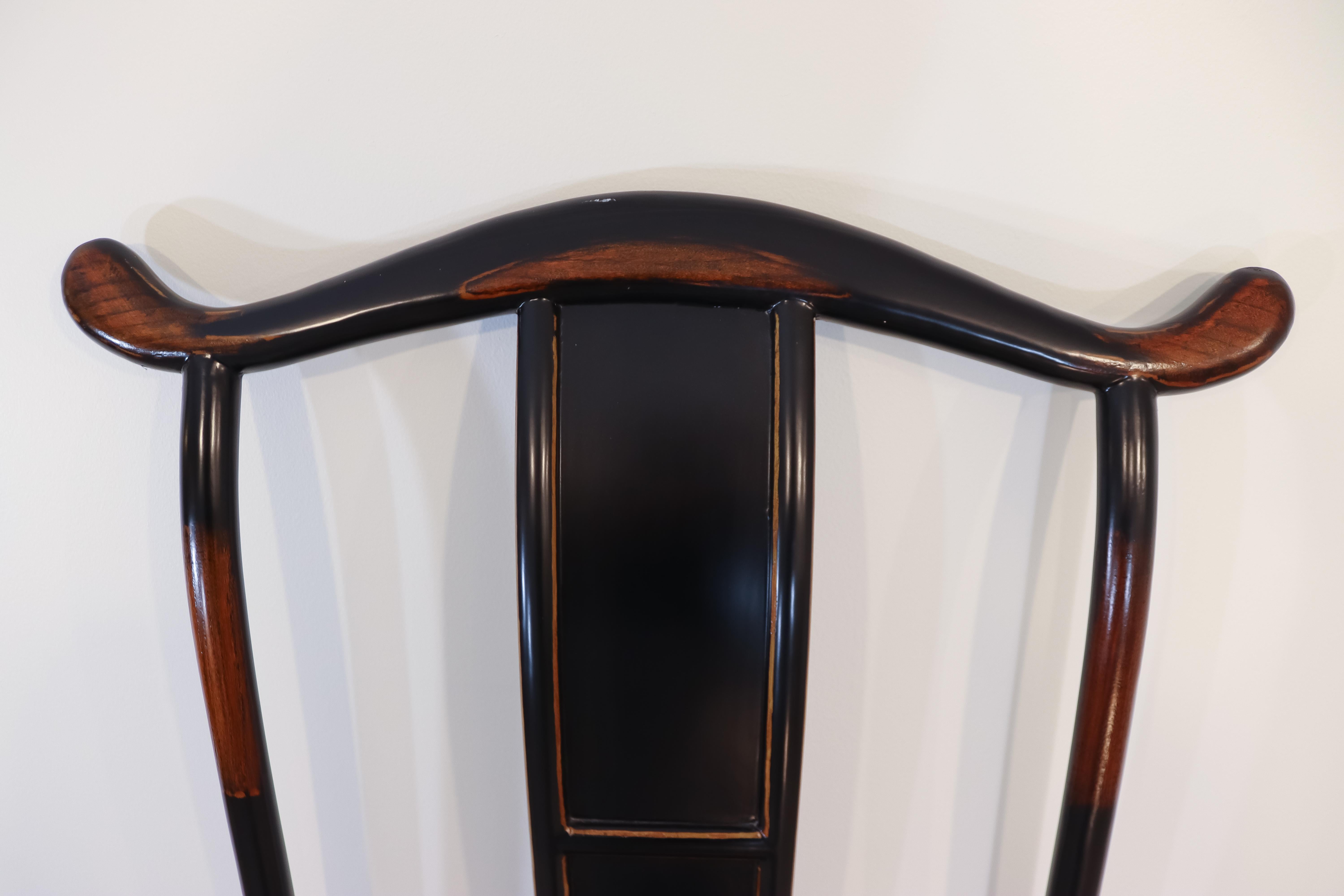 Asian Tall Black Wood Chair w Red Glaze High Back Vintage Style 3