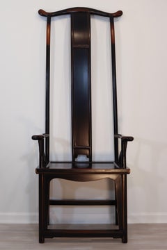 Asian Tall Black Wood Chair w Red Glaze High Back Vintage Style
