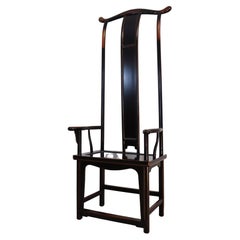 Asian Tall Black Wood Chair w Red Glaze High Back Vintage Style
