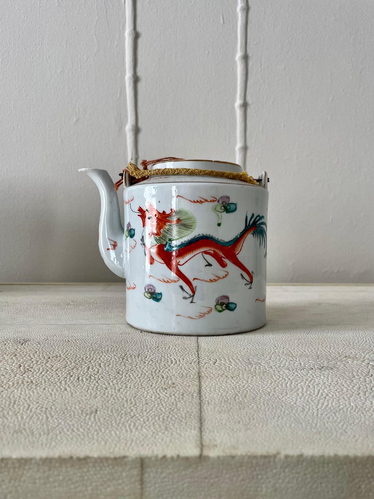 Asian Tea Set with Hand Woven Wicker Carrying Warmer Basket, Teapot and